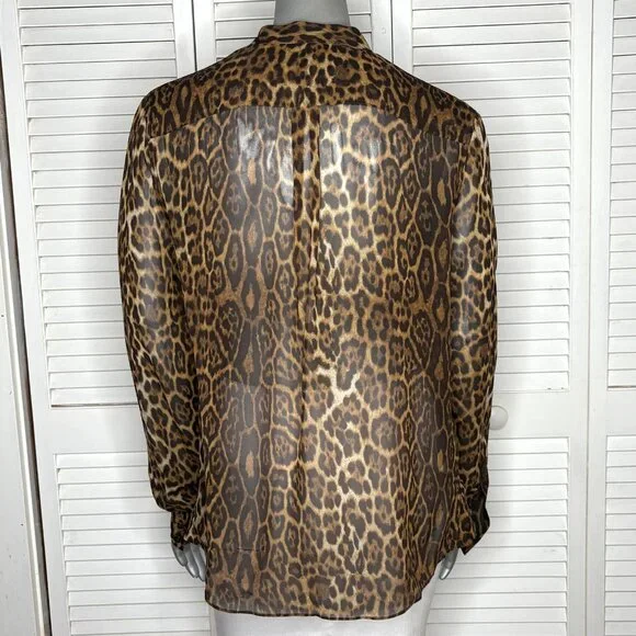 BCBGMAXAZRIA Anderson Leopard Print Sheer 100% Silk Button Front Blouse Shirt S - Picture 6 of 8